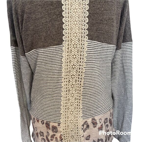 Tru Self Sweater Blouse Tunic Crochet Knit Boho Size XL Animal Print Colorblock - Picture 7 of 12